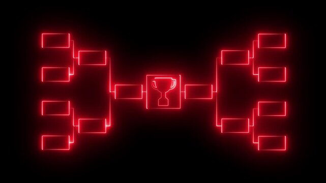 glowing neon team Tournament bracket templates icon isolated on black background. Championship bracket schedule for football, basketball, baseball or tennis. neon bracket tournament structure.