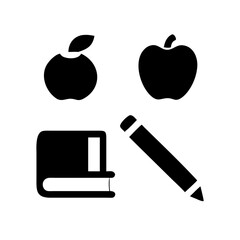 Illustration of apples, a book, and a pencil, symbolizing education and literacy, perfect for educational content and schoolrelated designs