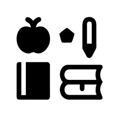 Illustration of an apple, books, and a pencil, representing education and knowledge, ideal for school projects and learning materials