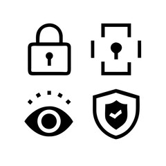 Vector art of this vector graphic features a collection of icons related to security and privacy, including an eye, padlock, and shield, perfect for illustrating concepts
