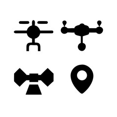 Vector art of this vector graphic features a collection of icons related to drone technology, including a drone, satellite, and location pin, perfect for illustrating concepts