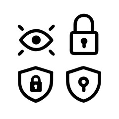 Vector art of this vector graphic features a collection of icons related to security and privacy, including an eye, padlock, and shield, perfect for illustrating concepts