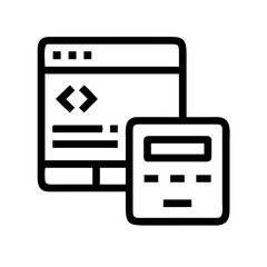 Vector art of website development and financial calculation concept a clean line art illustration depicting a website interface with code snippets alongside a calculator
