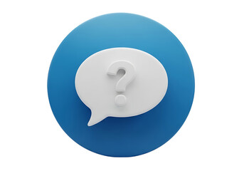 3d illustration of a blue circle with a white speech bubble containing a question mark, isolated on transparent background on transparent background