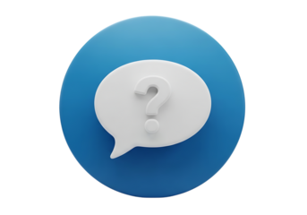 3d illustration of a blue circle with a white speech bubble containing a question mark, isolated on transparent background on transparent background
