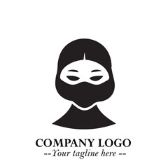 Elegant Woman Wearing Mask Logo Symbol in Black on White Background with Minimalist Modern Design