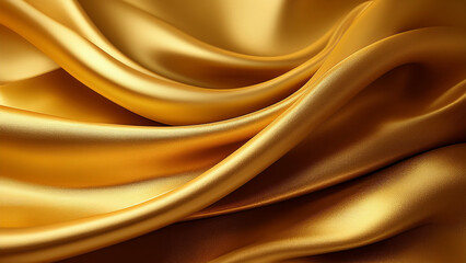 Obraz premium Golden smooth silk fabric folds with luxurious shine and soft curves, elegant background for fashion, beauty, and premium branding.