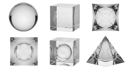 Set of Transparent Geometric Shapes on Black Background