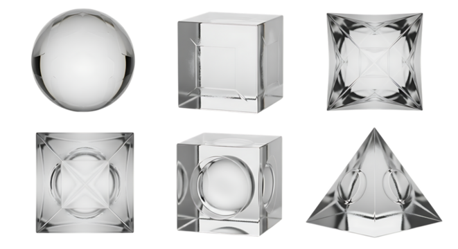 Set of Transparent Geometric Shapes on Black Background