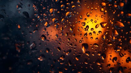 Rain Drops Window Glass Orange Night Light Bokeh Abstract Texture