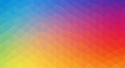 A gradient background with numerous polygonal shapes transitioning from blue green yellow orange and red