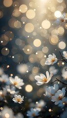 White Flowers Gold Bokeh Spring Background Ethereal Light