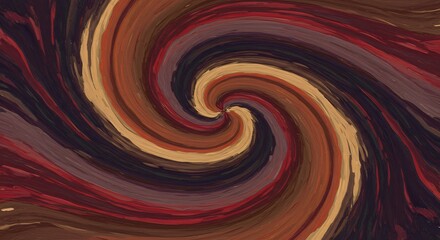 A spiral artwork of layered brushstrokes in earth tones
