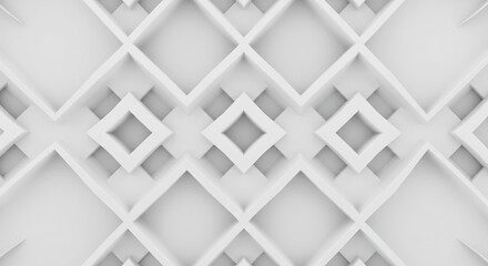 A symmetrical white geometric pattern with diamond and angular shapes creating a repeating visual texture