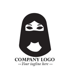 Elegant Woman Wearing Mask Logo Symbol in Black on White Background with Minimalist Modern Design