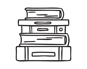 Stack of books, line art school doodle, outline contour, monochrome, hand drawn