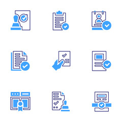 Approval icon set. Bold line style. Duotone colors. Editable stroke. project, check, cv, stamp, approved, approve, web page