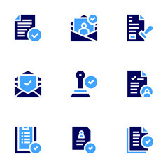 Approval icon set. Bold style. Duotone colors. documents, seal certificate, appraisal, file, approved, approve, email