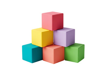 3d illustration of a pyramid of colorful building blocks stacked on a transparent background, representing creativity and childhood development on transparent background