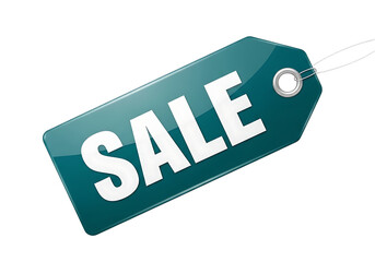 3d illustration of a teal sale tag with the word sale in white letters, isolated on a transparent background on transparent background