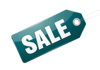 3d illustration of a teal sale tag with the word sale in white letters, isolated on a transparent background on transparent background