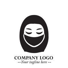 Elegant Woman Wearing Mask Logo Symbol in Black on White Background with Minimalist Modern Design