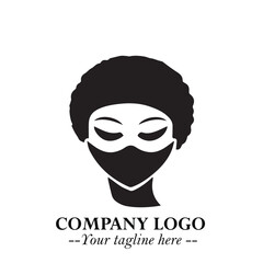 Elegant Woman Wearing Mask Logo Symbol in Black on White Background with Minimalist Modern Design