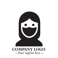 Elegant Woman Wearing Mask Logo Symbol in Black on White Background with Minimalist Modern Design