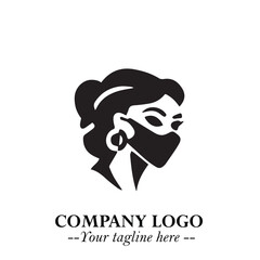 Elegant Woman Wearing Mask Logo Symbol in Black on White Background with Minimalist Modern Design