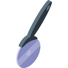 Isometric Pizza Cutter With Blue Wheel and Gray Handle on Transparent Background Clean Professional Kitchen Utensil for Food Preparation
