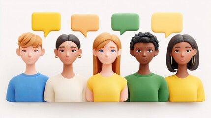 Diverse cartoon people with speech bubbles