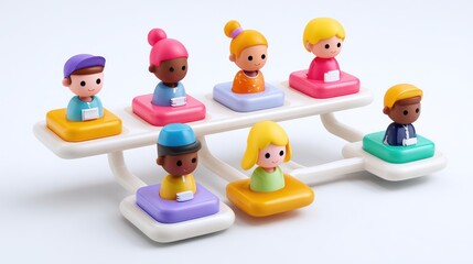 Colorful 3D figures arranged in a network