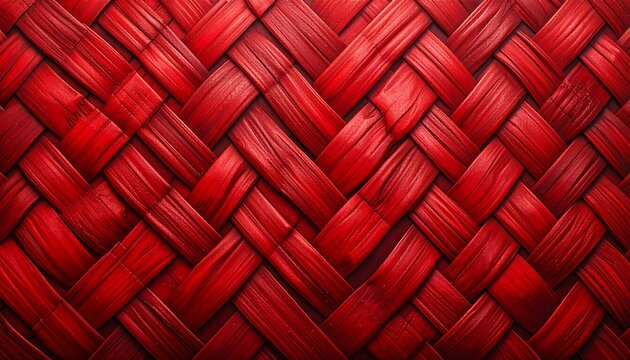 A macro shot features a tightly woven pattern with vibrant red fibers. The interwoven threads form a textural grid - Powered by Adobe