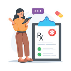 Illustration showing medical prescription and patient health record concept.
