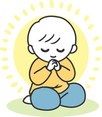 Calm and Faithful Kid Sitting in Prayer Cute Vector. Perfect for designs about faith, mindfulness, children’s prayer, peace, and spiritual education