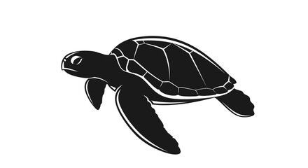 A solitary black sea turtle glides through the water, its shell intricately patterned, symbolizing marine life and ocean conservation efforts.