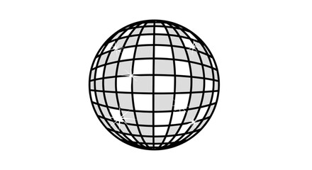 A stylized globe graphic is composed of a grid of squares and rectangles, rendered in monochrome tones against a stark white background, symbolizing global connectivity and information networks.