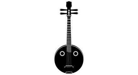 A black and white illustration of a pipa, a traditional Chinese stringed instrument, isolated on a plain white background.