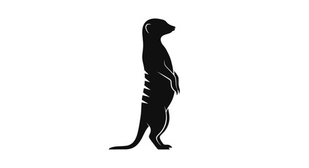 A striking silhouette of a meerkat standing alertly on its hind legs against a clean white background, showcasing its iconic posture and slender form.