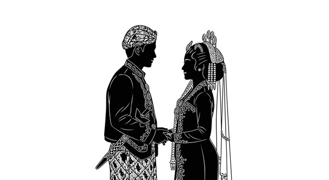 Silhouette of Javanese Wedding Couple in Traditional Attire Symbolizing Union and Heritage