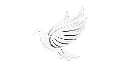 A stylized white dove with outlined wings is set against a stark black background in a simple design
