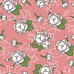 Floral Pattern with Peony Camellia Style Flowers. Perfect for textile prints, fabric design, wallpapers, wrapping paper, stationery, packaging, and elegant botanical themes.