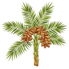 Date Palm Tree with Ripe Dates Isolated on White Background