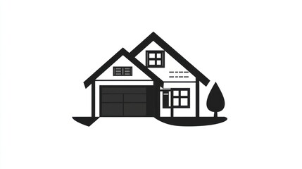 Fototapeta premium House graphic with garage and tree, on white for design use