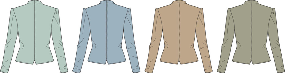 Back view of elegant and chic women's blazer in soft pastel colors