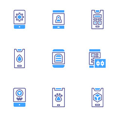App icon set. Bold line style. Duotone colors. Editable stroke. app development, user, wireframe, trading, app, menstrual app