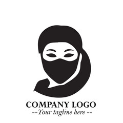 Elegant Woman Wearing Mask Logo Symbol in Black on White Background with Minimalist Modern Design