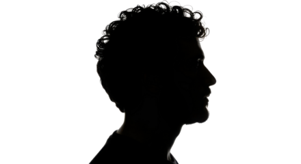 Black silhouette profile of a young man with curly hair for identity concepts isolated PNG with Transparent Background