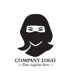 Elegant Woman Wearing Mask Logo Symbol in Black on White Background with Minimalist Modern Design