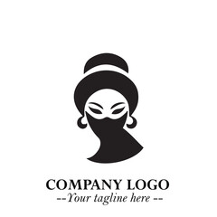 Elegant Woman Wearing Mask Logo Symbol in Black on White Background with Minimalist Modern Design